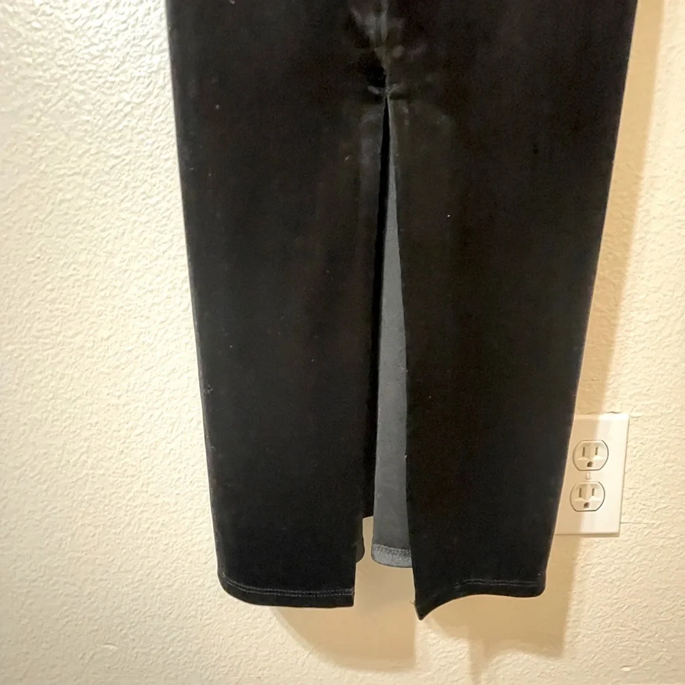 GOOD AMERICAN Black Velvet V-Neck Midi‎ Bodycon Dress